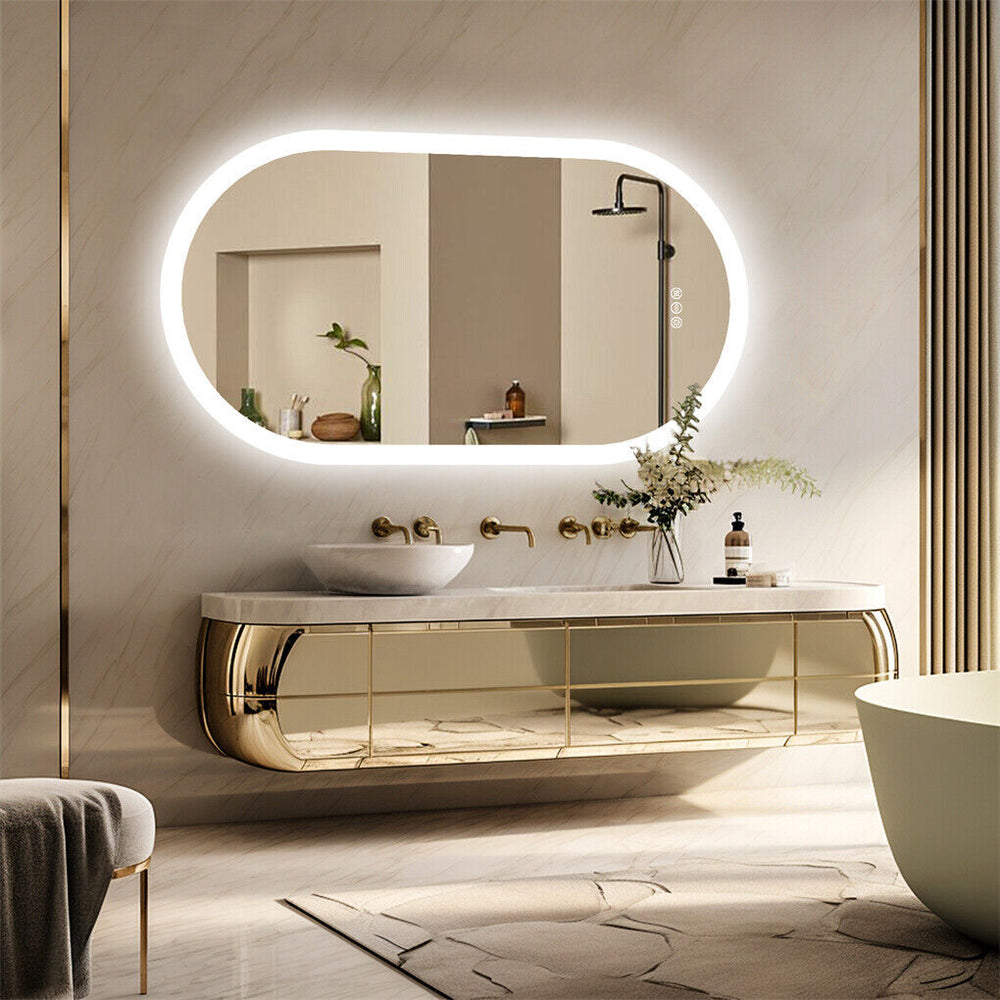 Oval LED Bathroom Mirror – Anti-Fog Dimmable 3 Colour Modes 1000x500mm - Greenora Living