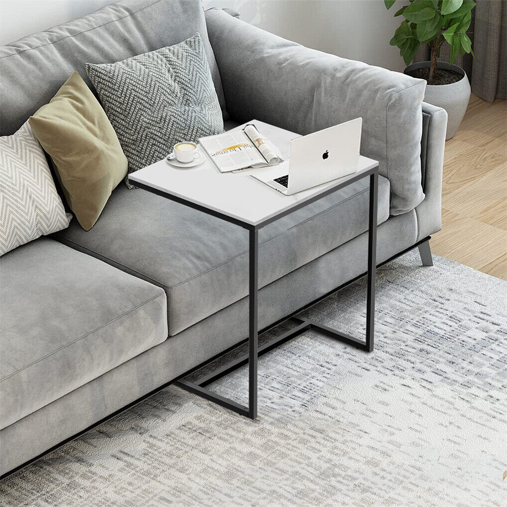 Marble-Look C-Shape Side Table – Sintered Stone Top &amp; Black Metal Legs - Greenora Living