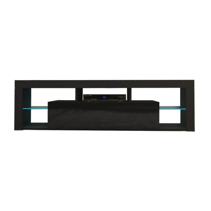 Eclipse Black 200cm LED TV Entertainment Unit – Tempered Glass Shelves | Black High Gloss - Greenora Living