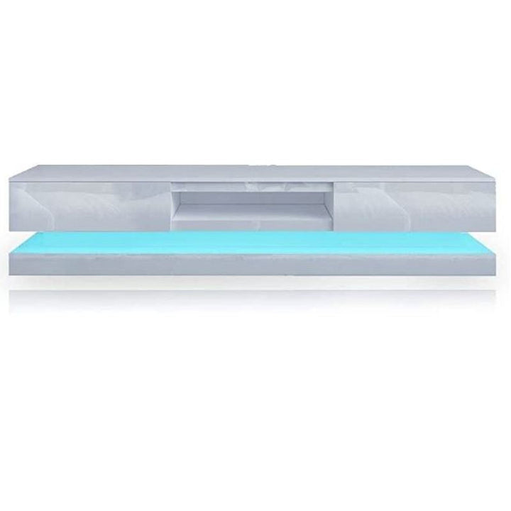 Aurora White 220cm RGB LED TV Entertainment Unit – Soft-Close Drawers | White High Gloss - Greenora Living