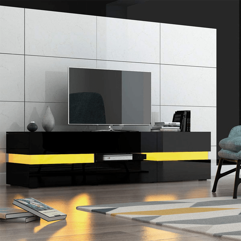 Black High Gloss TV Entertainment Unit 177cm RGB LED Doors Drawer | Greenora Living Australia