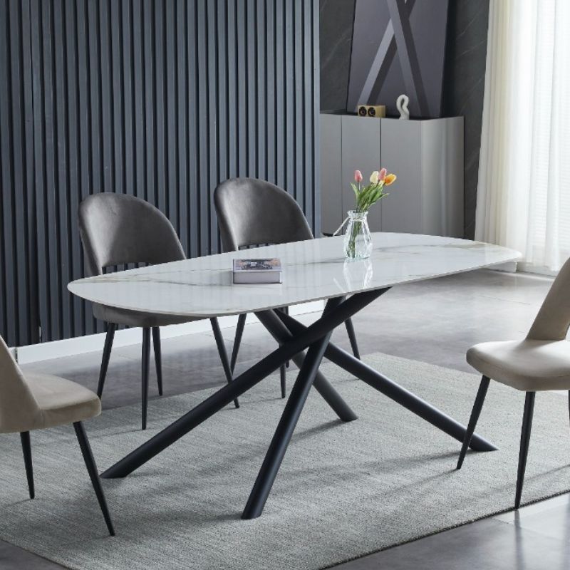 Stone Arc 160cm Rounded Rectangular Dining Table – Sintered Stone Top | Powder-Coated Metal Legs | Seats 6 - Greenora Living