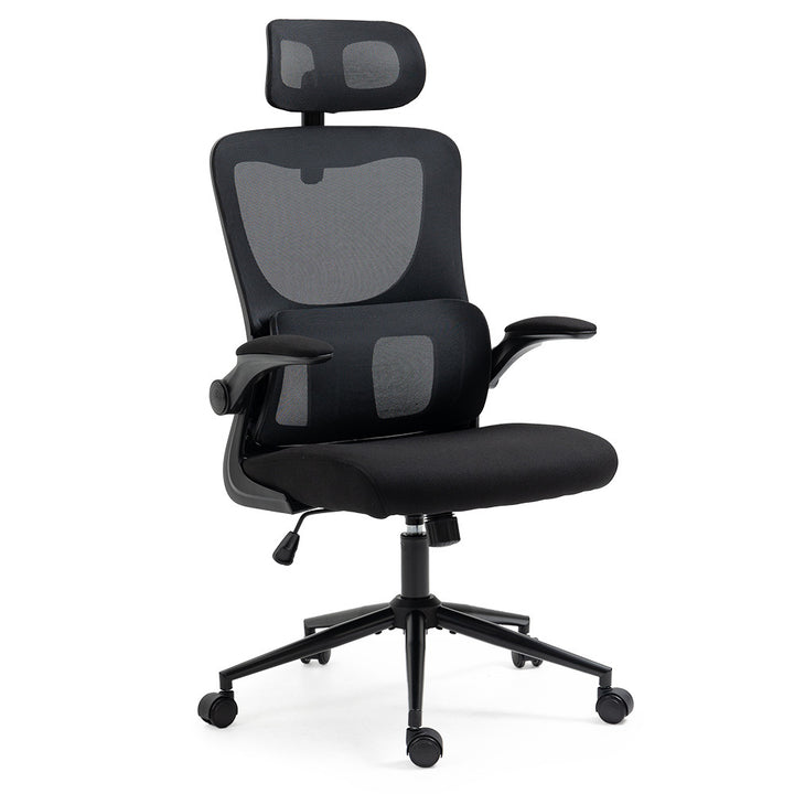 Ergonomic Mesh Office Chair – Lumbar Support, Adjustable Headrest &amp; Retractable Armrests | 120kg | Black - Greenora Living