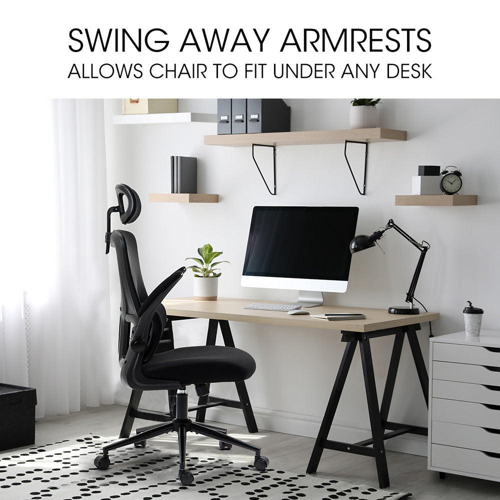 Ergonomic Mesh Office Chair – Lumbar Support, Adjustable Headrest &amp; Retractable Armrests | 120kg | Black - Greenora Living