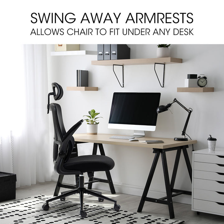 Ergonomic Mesh Office Chair – Lumbar Support, Adjustable Headrest &amp; Retractable Armrests | 120kg | Black - Greenora Living