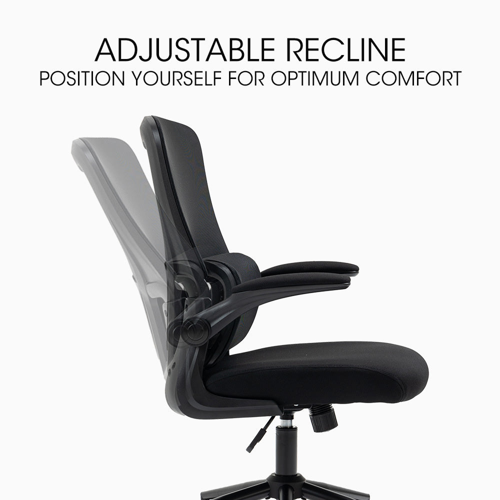 Ergonomic Mesh Office Chair – Lumbar Support &amp; Retractable Armrests | SGS Gas Lift | 120kg | Black - Greenora Living