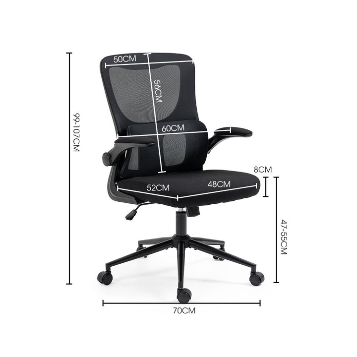 Ergonomic Mesh Office Chair – Lumbar Support &amp; Retractable Armrests | SGS Gas Lift | 120kg | Black - Greenora Living