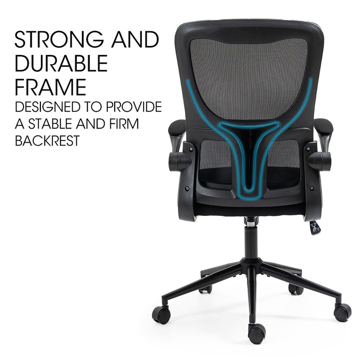 Ergonomic Mesh Office Chair – Lumbar Support &amp; Retractable Armrests | SGS Gas Lift | 120kg | Black - Greenora Living