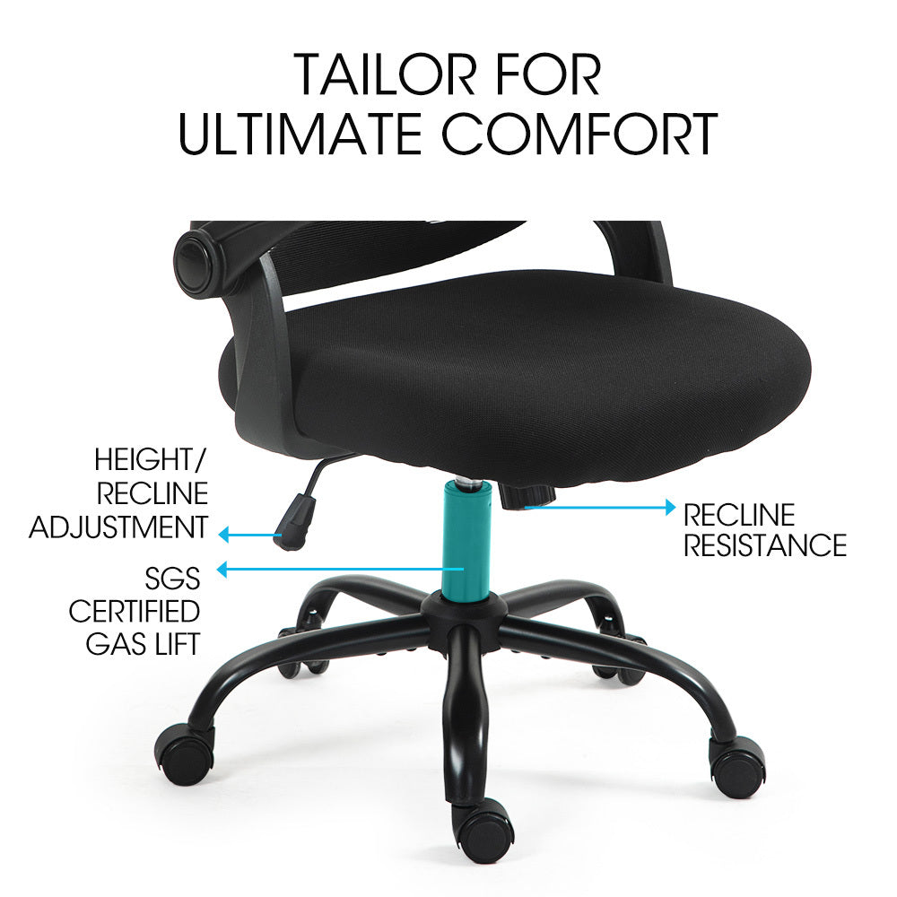 Ergonomic Mesh Office Chair – Adjustable Armrests &amp; Recline | SGS Gas Lift | 120kg | Black - Greenora Living