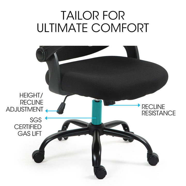 Ergonomic Mesh Office Chair – Adjustable Armrests &amp; Recline | SGS Gas Lift | 120kg | Black - Greenora Living