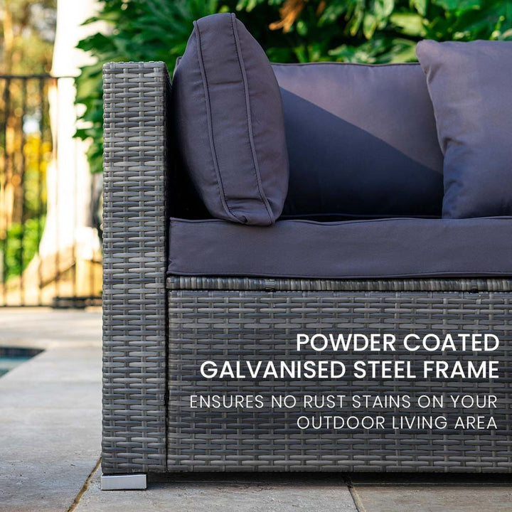 Marl Grey 5-Seater Modular Outdoor Rattan Lounge Set with Ottoman and Glass Coffee Table - Greenora Living