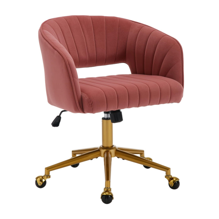 Velvet Office Chair with Ergonomic Hollow Back, Gold Base &amp; Silent Wheels | Rose - Greenora Living