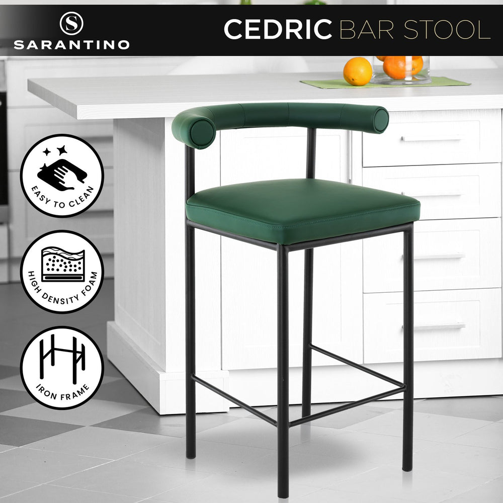 Velvet Green PU Leather Bar Stool – High-Density Foam | Sturdy Iron Frame | 200kg - Greenora Living