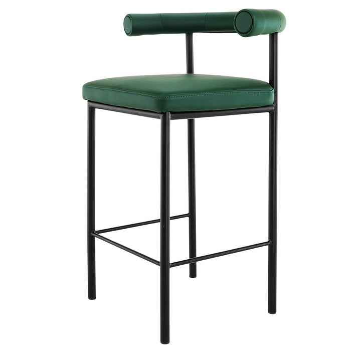Velvet Green PU Leather Bar Stool – High-Density Foam | Sturdy Iron Frame | 200kg - Greenora Living