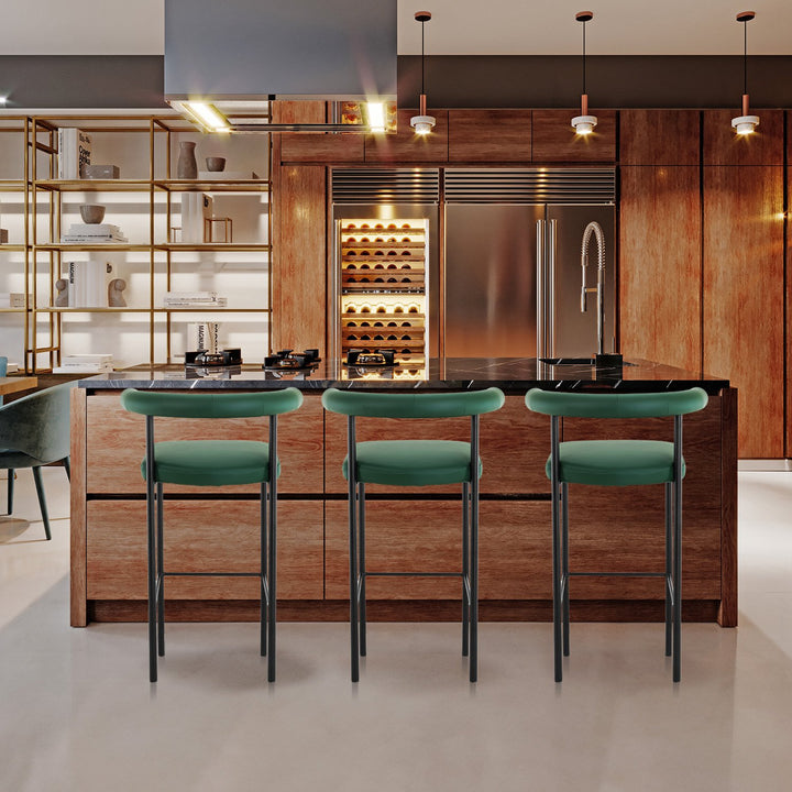 Velvet Green PU Leather Bar Stool – High-Density Foam | Sturdy Iron Frame | 200kg - Greenora Living