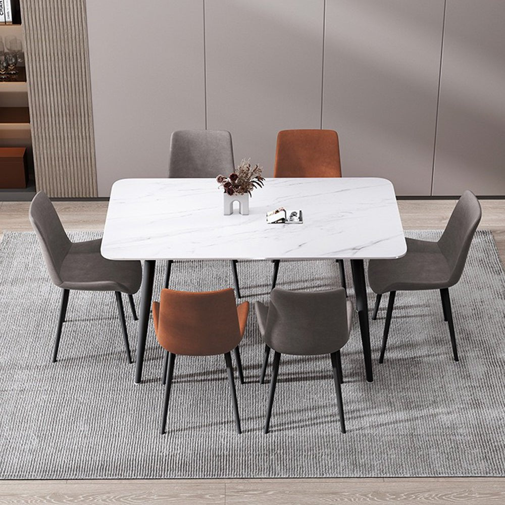 Carrara Minimalist Marble-Look Dining Table – 120x60cm Glossy White & Carbon Steel Legs - Greenora Living