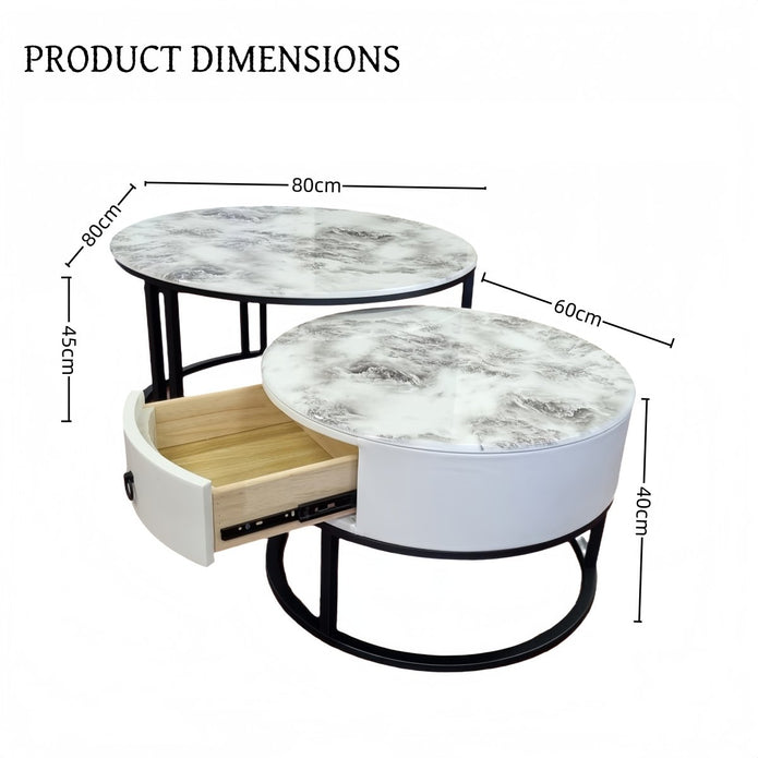 Slate Duo Nesting Coffee Table Set with Drawer and Metal Frame - Greenora Living