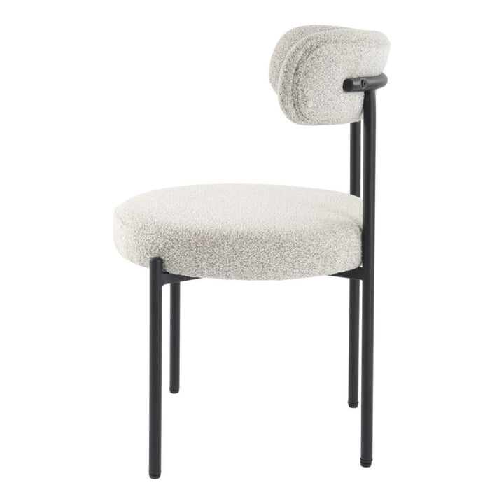White Quartz Elsa Set of 2 Boucle Dining Chairs – Curved Backrest | 8cm Cushion | Matte Black Steel Frame | White Quartz - Greenora Living