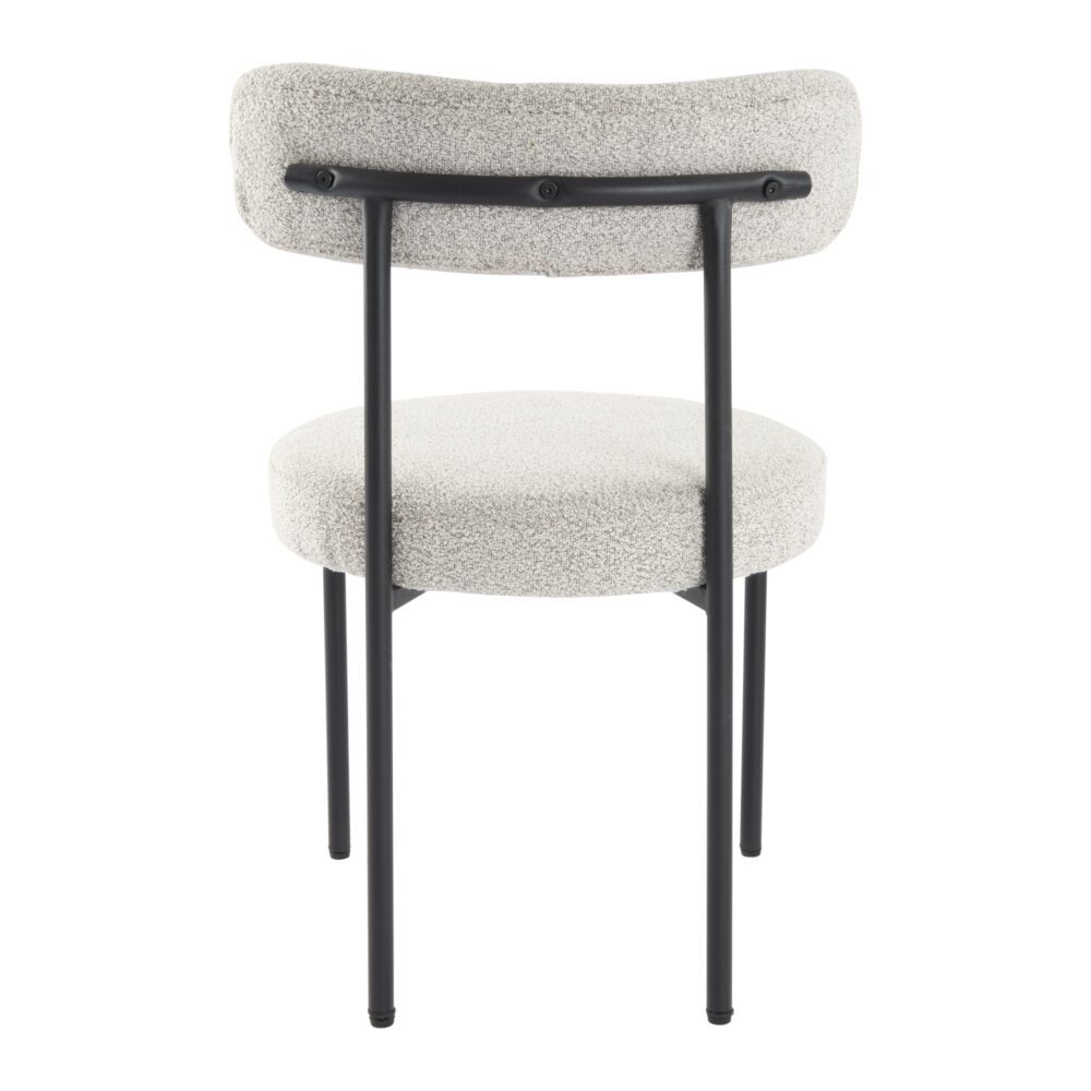 White Quartz Elsa Set of 2 Boucle Dining Chairs – Curved Backrest | 8cm Cushion | Matte Black Steel Frame | White Quartz - Greenora Living