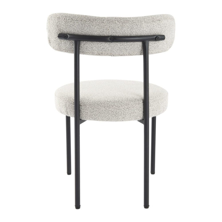 White Quartz Elsa Set of 2 Boucle Dining Chairs – Curved Backrest | 8cm Cushion | Matte Black Steel Frame | White Quartz - Greenora Living