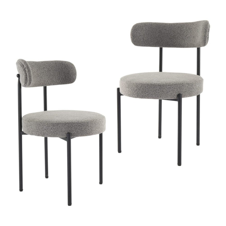 Slate Elsa Set of 2 Boucle Dining Chairs – Curved Backrest | 8cm Cushion | Matte Black Steel Frame | Slate Grey - Greenora Living