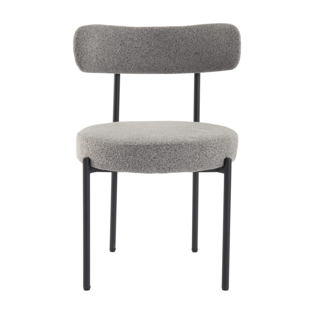 Slate Elsa Set of 2 Boucle Dining Chairs – Curved Backrest | 8cm Cushion | Matte Black Steel Frame | Slate Grey - Greenora Living