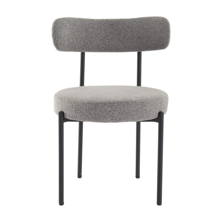 Slate Elsa Set of 2 Boucle Dining Chairs – Curved Backrest | 8cm Cushion | Matte Black Steel Frame | Slate Grey - Greenora Living