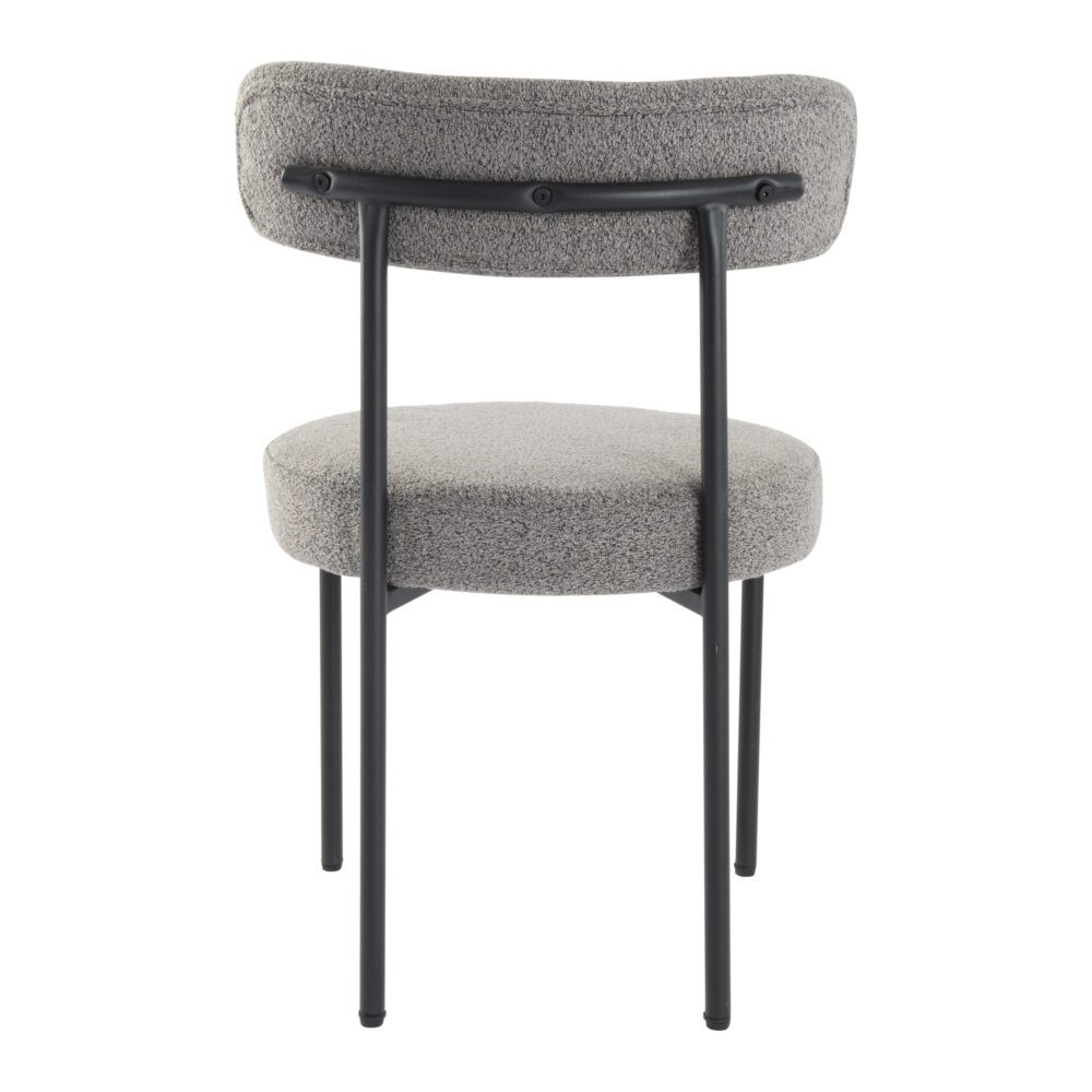 Slate Elsa Set of 2 Boucle Dining Chairs – Curved Backrest | 8cm Cushion | Matte Black Steel Frame | Slate Grey - Greenora Living