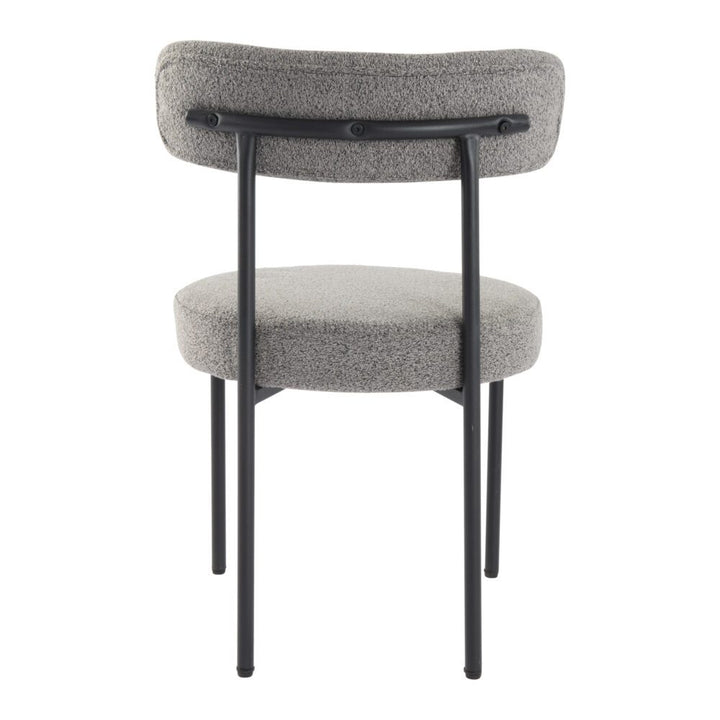 Slate Elsa Set of 2 Boucle Dining Chairs – Curved Backrest | 8cm Cushion | Matte Black Steel Frame | Slate Grey - Greenora Living