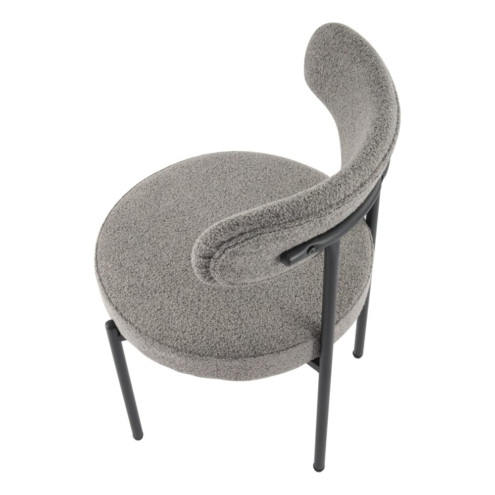 Slate Elsa Set of 2 Boucle Dining Chairs – Curved Backrest | 8cm Cushion | Matte Black Steel Frame | Slate Grey - Greenora Living