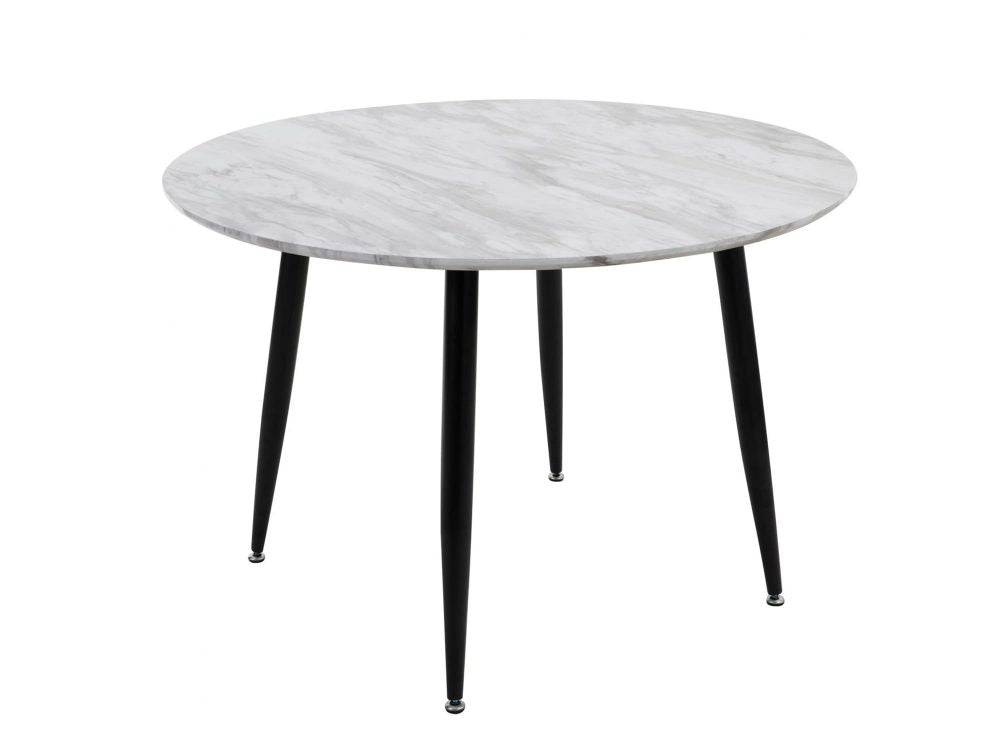 Round Marble-Effect Dining Table – White Top &amp; Metal Frame | Seats 4 - Greenora Living