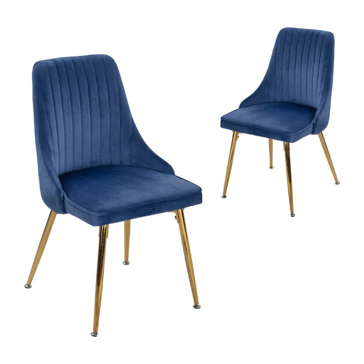 Sapphire Feast 5-Piece Dining Set – Grey Rectangular Table &amp; 4 Blue Velvet Chairs | Gold Splayed Legs | Seats 4 - Greenora Living