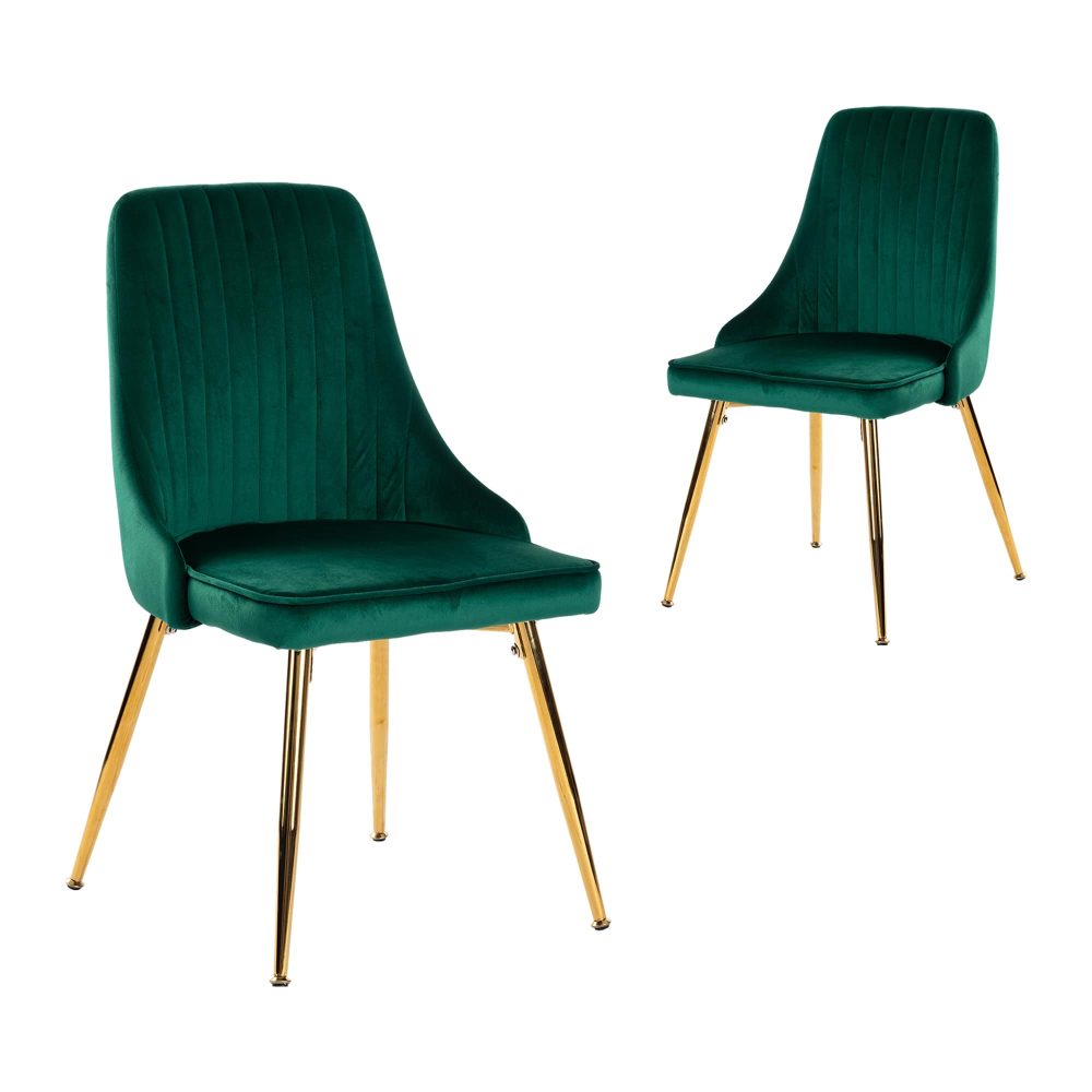 Emerald Feast 5-Piece Dining Set – Grey Rectangular Table &amp; 4 Green Velvet Chairs | Gold Splayed Legs | Seats 4 - Greenora Living