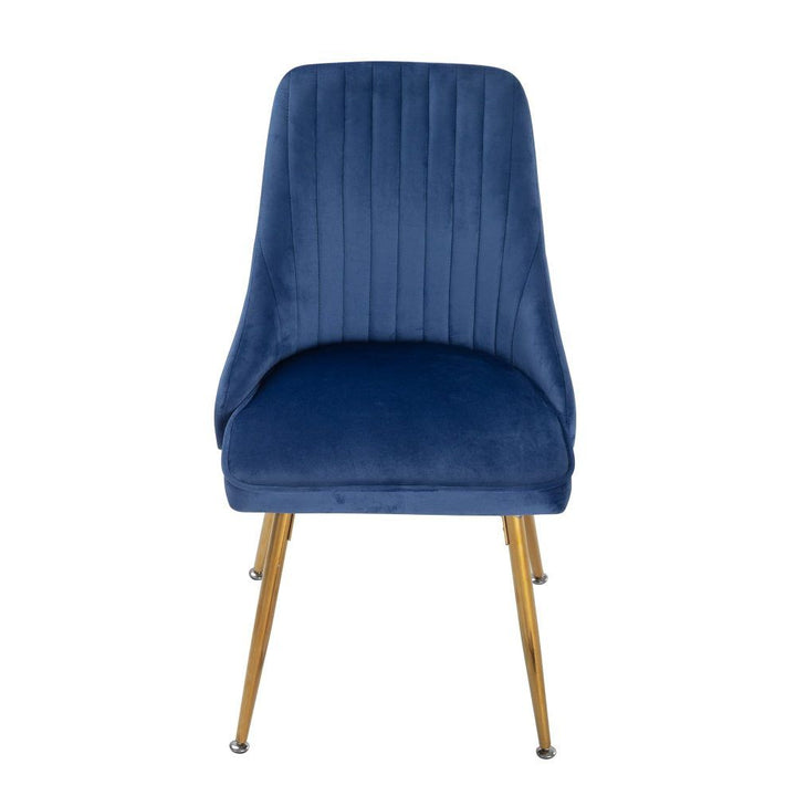 7-Piece Dining Set | Marble-Effect Table &amp; 6 Navy Velvet Scallop Chairs with Gold Legs | Greenora Living Australia