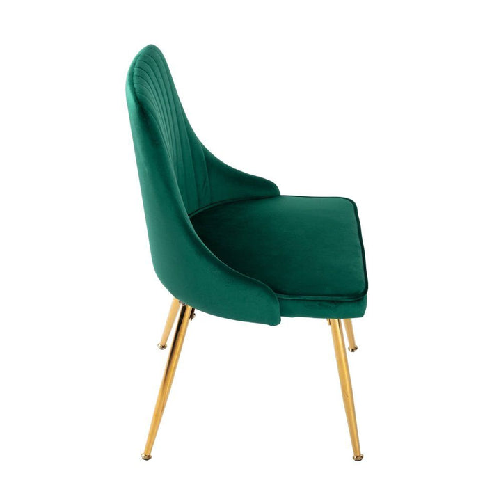 7-Piece Dining Set | Marble-Effect Table &amp; 6 Green Velvet Scallop Chairs with Gold Legs | Greenora Living Australia