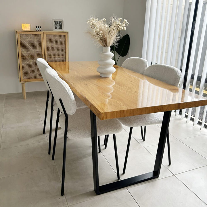 Venice Natural 170cm Rectangular Dining Table – Wood Grain Top | Heavy-Duty Metal Legs | Two-Tone | Natural - Greenora Living
