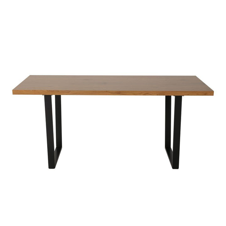 7-Piece Dining Set | Natural Wood-Look Table &amp; 6 Navy Velvet Scallop Chairs with Gold Legs | Greenora Living Australia