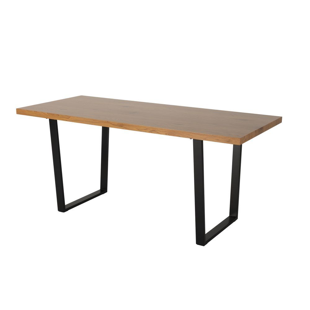 7-Piece Dining Set | Natural Wood-Look Table &amp; 6 Navy Velvet Scallop Chairs with Gold Legs | Greenora Living Australia