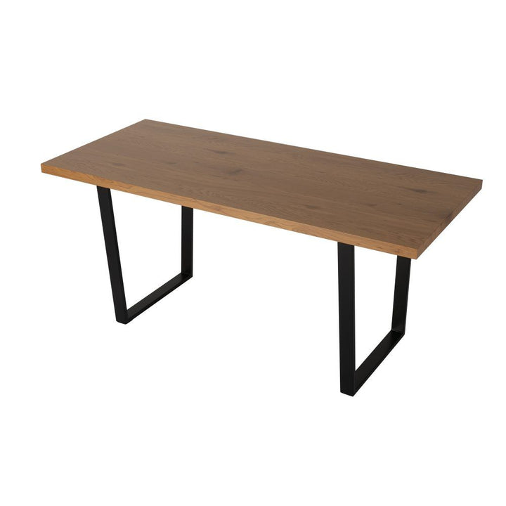 7-Piece Dining Set | Natural Wood-Look Table &amp; 6 Navy Velvet Scallop Chairs with Gold Legs | Greenora Living Australia