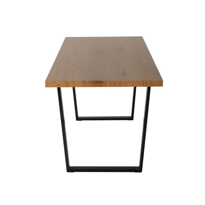 7-Piece Dining Set | Natural Wood-Look Table &amp; 6 Navy Velvet Scallop Chairs with Gold Legs | Greenora Living Australia