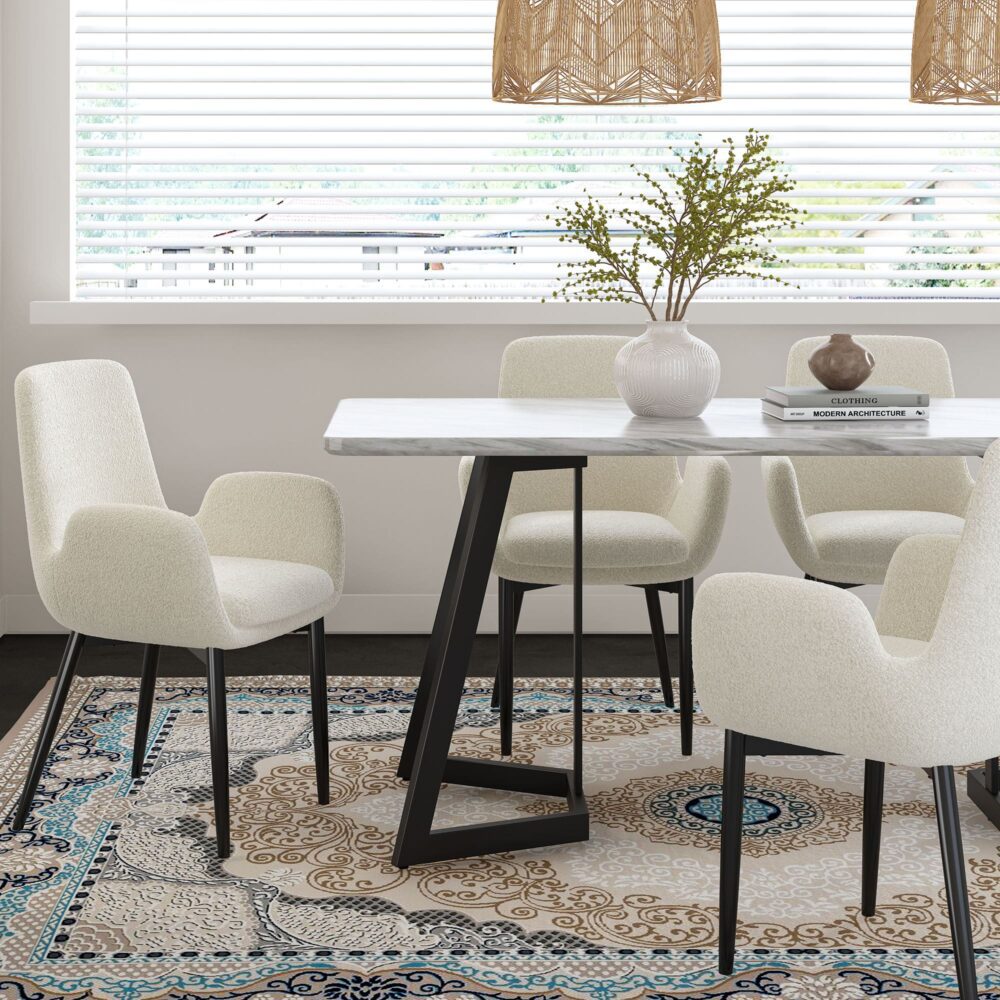 Carrara Black 170cm Rectangular Marble-Effect Dining Table – 20mm MDF Top | Black Steel Legs | Seats 6 - Greenora Living