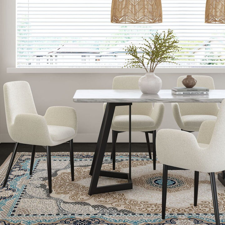 Carrara Black 170cm Rectangular Marble-Effect Dining Table – 20mm MDF Top | Black Steel Legs | Seats 6 - Greenora Living
