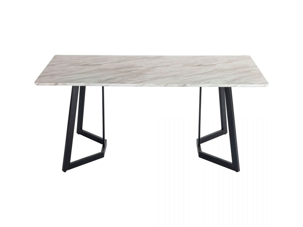 Carrara Black 170cm Rectangular Marble-Effect Dining Table – 20mm MDF Top | Black Steel Legs | Seats 6 - Greenora Living