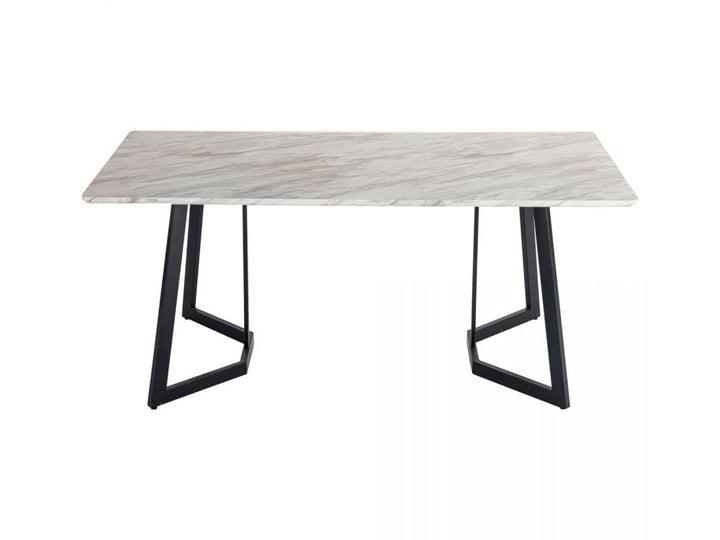 Carrara Black 170cm Rectangular Marble-Effect Dining Table – 20mm MDF Top | Black Steel Legs | Seats 6 - Greenora Living