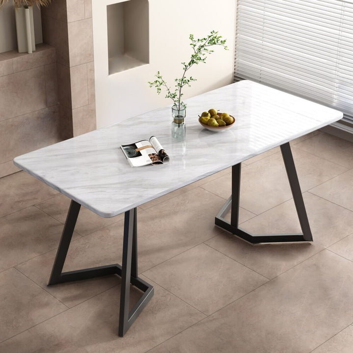 Carrara Black 170cm Rectangular Marble-Effect Dining Table – 20mm MDF Top | Black Steel Legs | Seats 6 - Greenora Living
