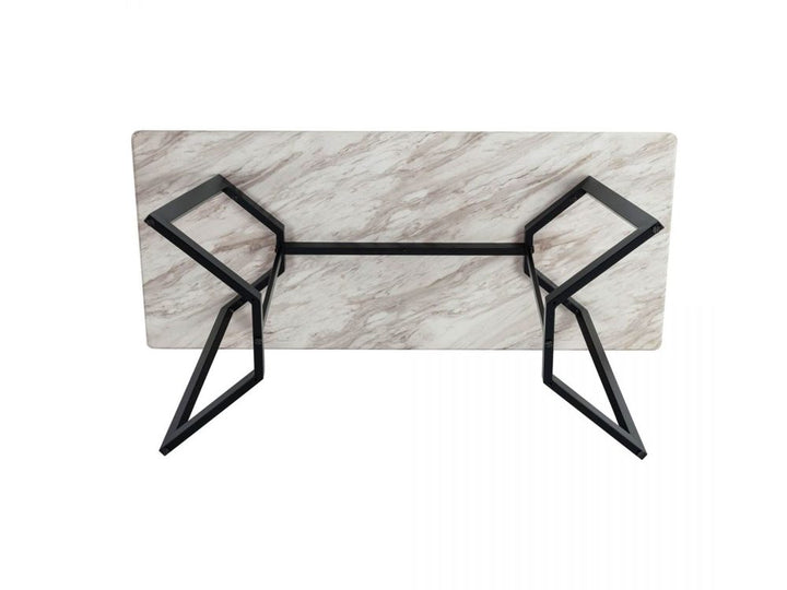 Carrara Black 170cm Rectangular Marble-Effect Dining Table – 20mm MDF Top | Black Steel Legs | Seats 6 - Greenora Living