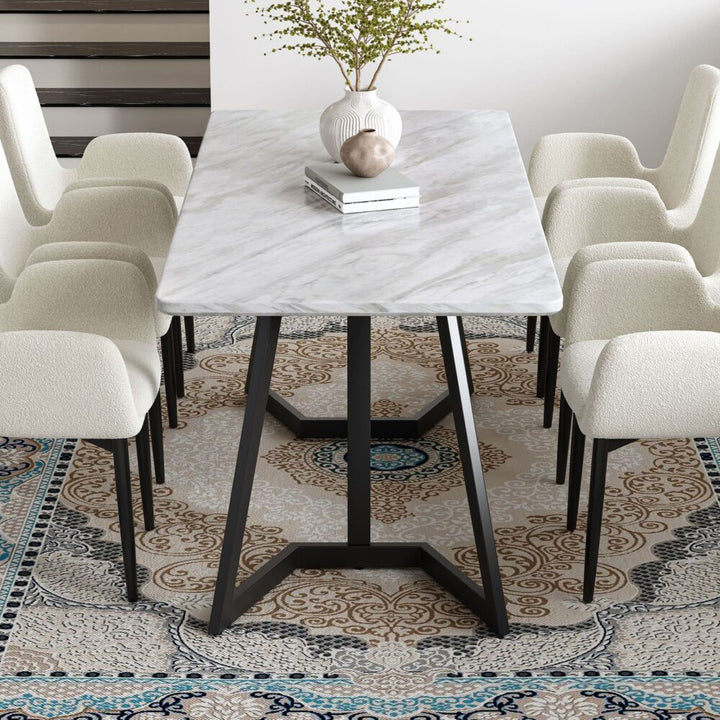 Carrara Black 170cm Rectangular Marble-Effect Dining Table – 20mm MDF Top | Black Steel Legs | Seats 6 - Greenora Living