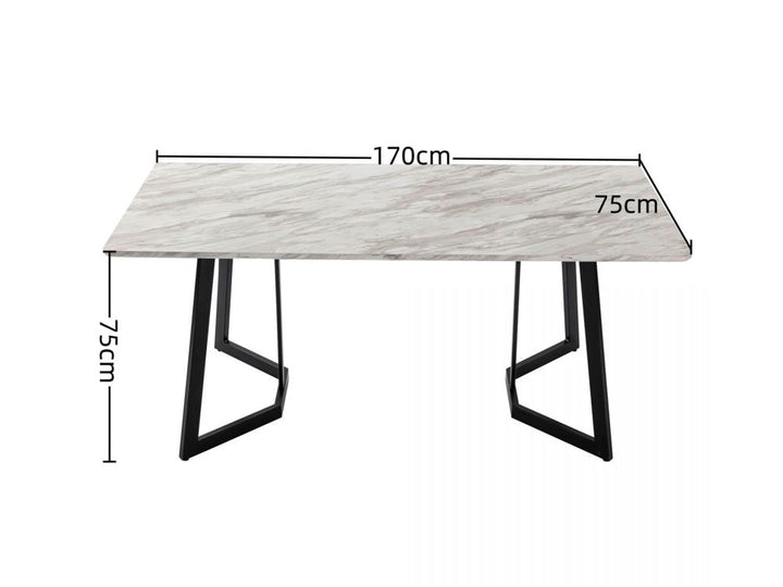 Carrara Black 170cm Rectangular Marble-Effect Dining Table – 20mm MDF Top | Black Steel Legs | Seats 6 - Greenora Living