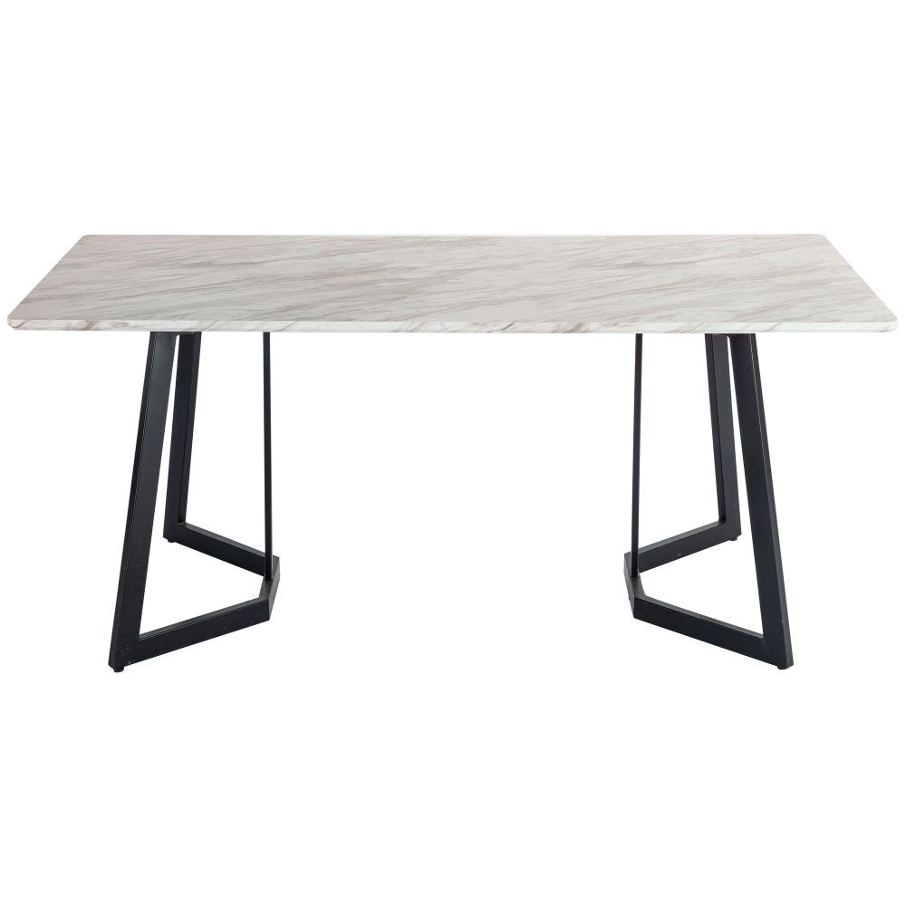 7-Piece Dining Set | White Marble-Effect Table &amp; 6 Green Velvet Scallop Chairs with Gold Legs | Greenora Living Australia