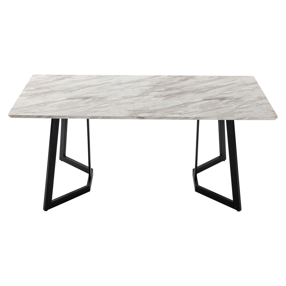 7-Piece Dining Set | White Marble-Effect Table &amp; 6 Green Velvet Scallop Chairs with Gold Legs | Greenora Living Australia